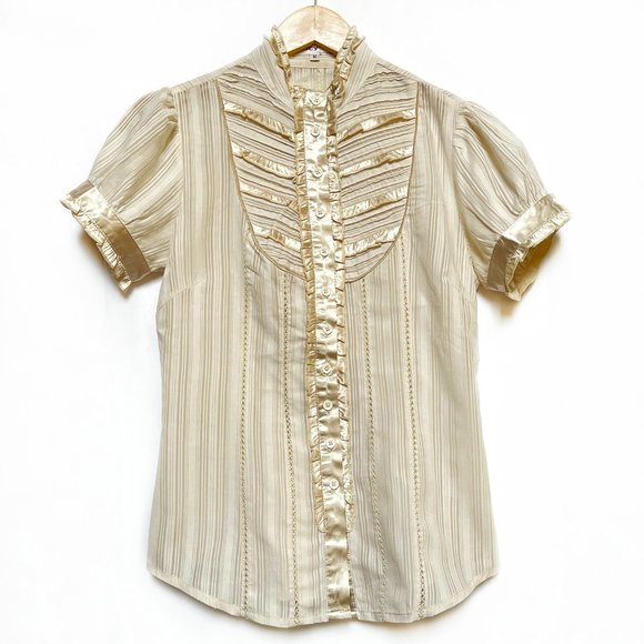 Lucy Tops - LUCY Romantic Ruffled Ivory Striped Shirt